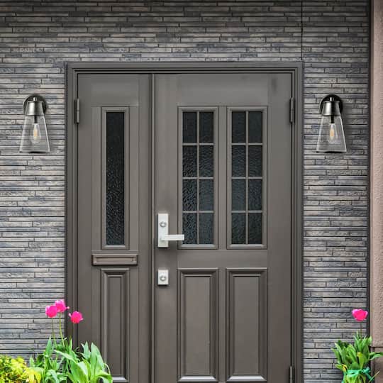 Hello Honey® Robert Stevenson Lighting Jaxon Brushed Nickel Metal & Seedy Glass Outdoor Wall Sconce